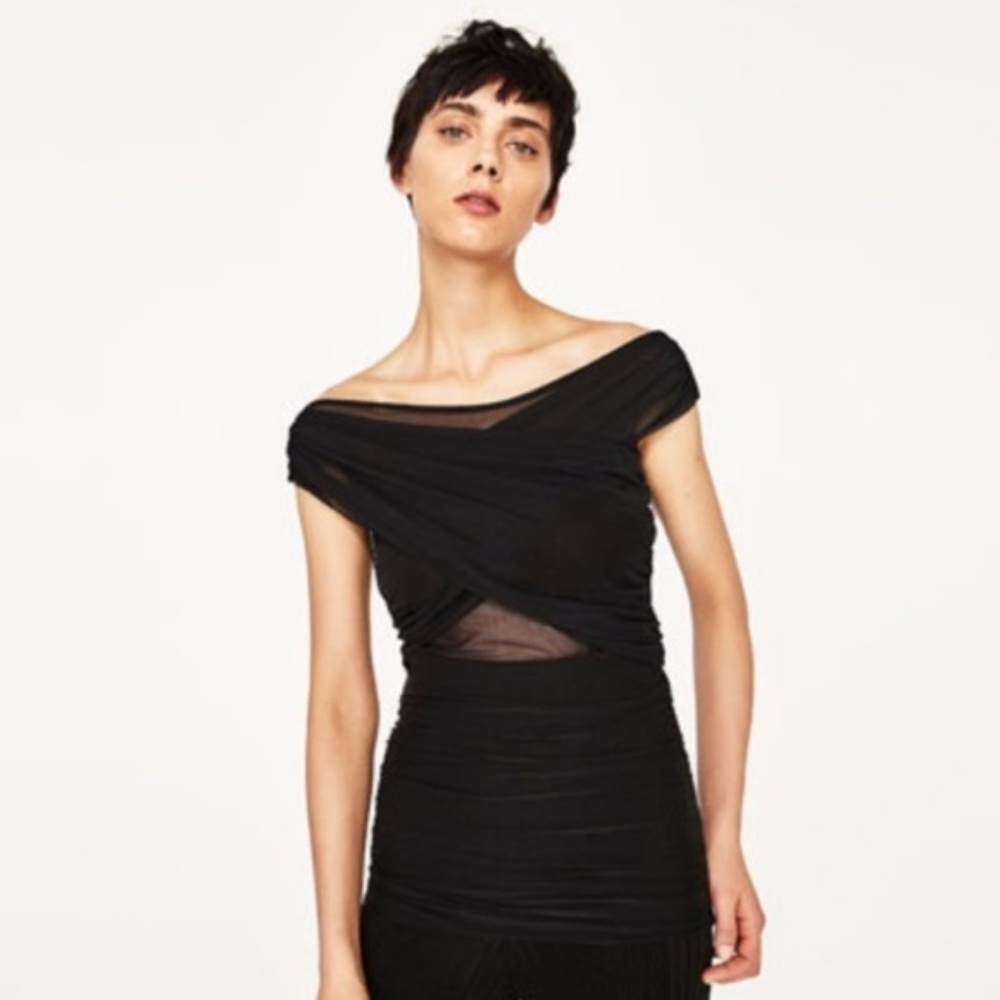 COPY - Zara Draped top with Knit Back Black Ballet Size M